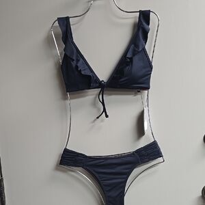 Black Triangle Bikini Set with Plunging Neckline